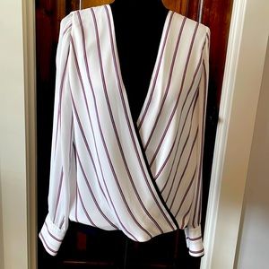 White House Black Market Striped Wrap Blouse Sz 10